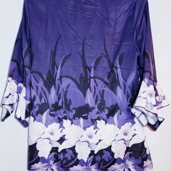 Purple Multi-Colored Top w/Bell Sleeves SZ M - Picture 5 of 9